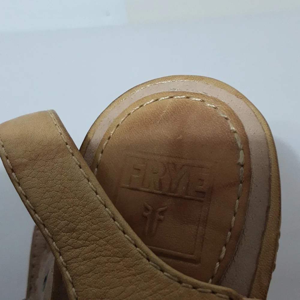 Frye Cognac Leather Platform Sandal with Ankle Strap